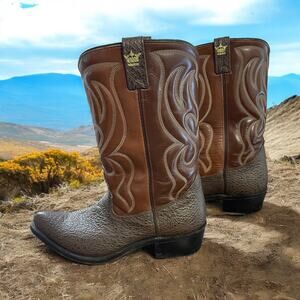 Brown Men's Leather Cowboy Boots Stuart McGuire Size 9 1/2 M embroidered